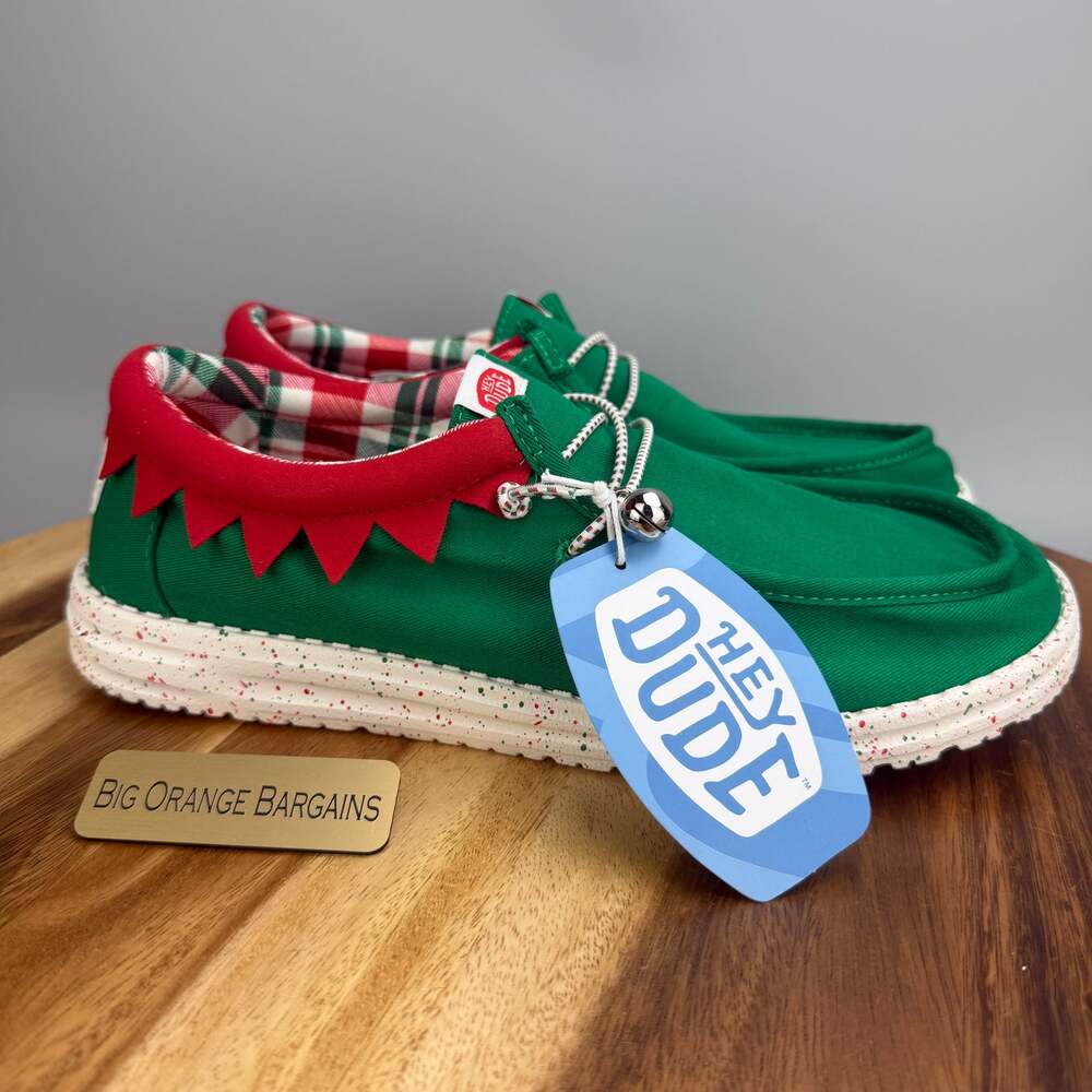 Hey Dude Wally Holiday Elf Christmas Slip On Shoes Men's 11 Green Red